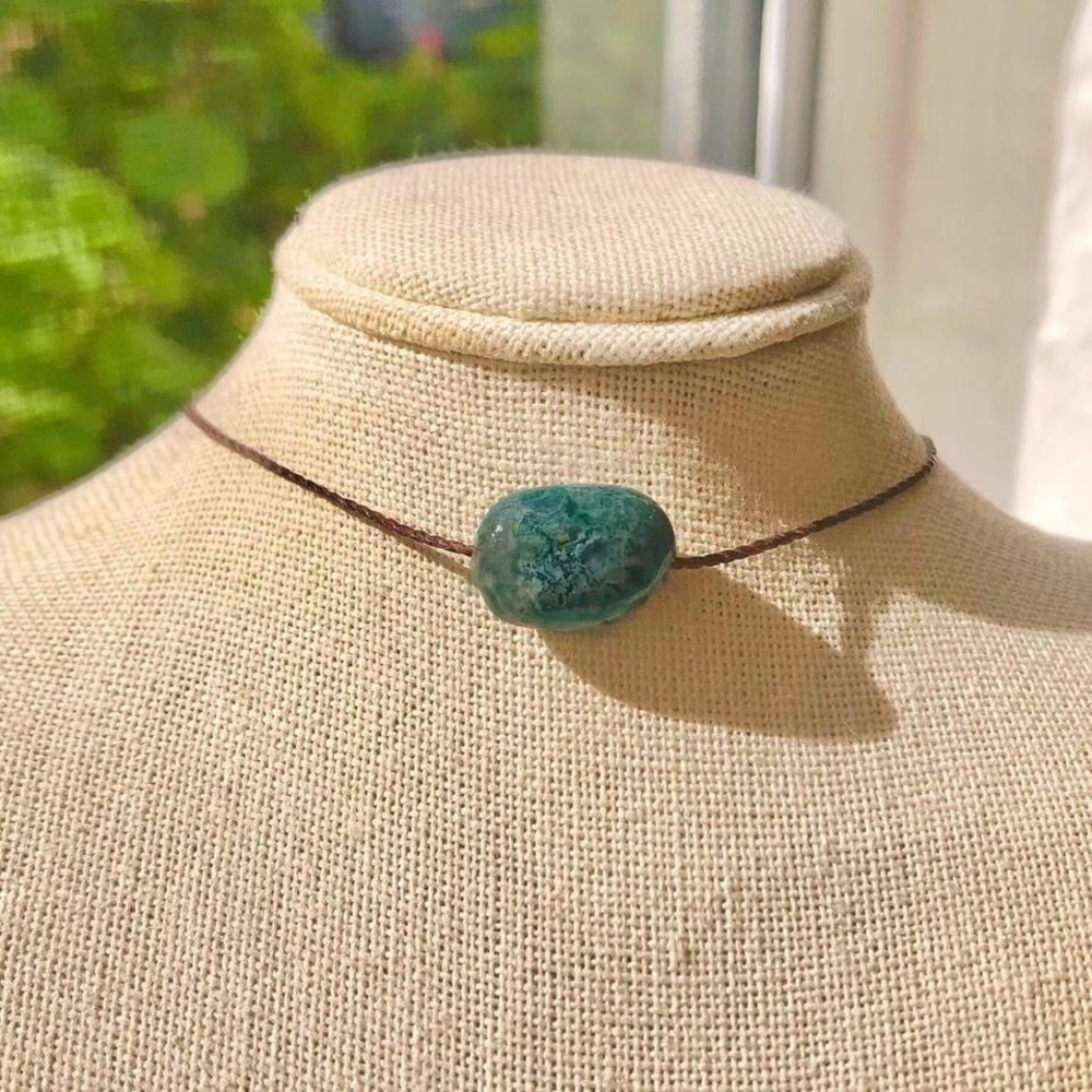Dainty Wooden Oval Bead (Khaki Moss) Pendant Necklace/Choker